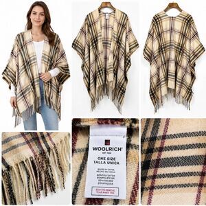 Woolrich Plaid Fringe Ruana Poncho Wrap One Size